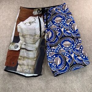 Crooks & Castles Mens Caviar Scorpion Graphic Board Shorts Blue Brown Size 32